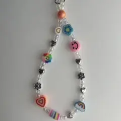カラフル　ビーズストラップ　キーホルダー　ハンドメイド