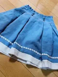 ハイウェスト青色フレアスカート❤️レディースM