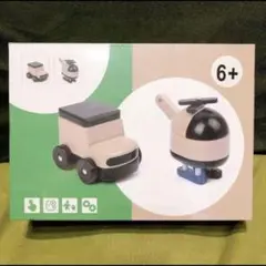 ☘️木のおもちゃ レトロデザイン 磁気組み立て 車とヘリコプター　知育玩具