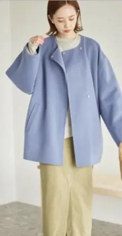 SLOBEIENA HAMILTONダブルフェイスウールショートコートサックス