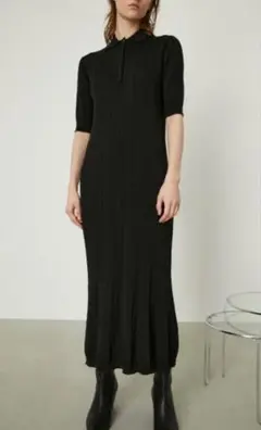 ☆美品☆リムアーク 開襟リブニットワンピース ロング 黒 S