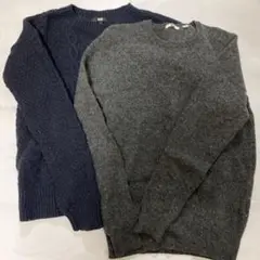 ユニクロ　メンズ　セーター　S グレー　冬物　丸首　薄手　紺色　厚手