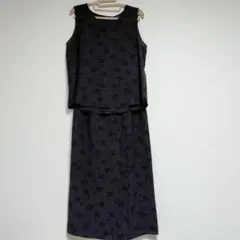 【Lサイズ】ノースリーブ セットアップ フラワー 上品 キレイめ 上下２点セット