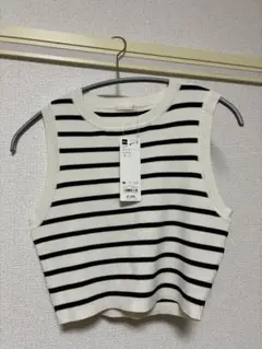GU ホワイト ブラックストライプ タンクトップ M