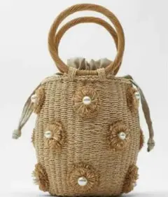 ZARA フェイクパール付きバスケットバッグ カゴバッグ