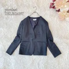 ●purelastDELEGANTノーカラージャケット9チェック柄　春夏　背抜き
