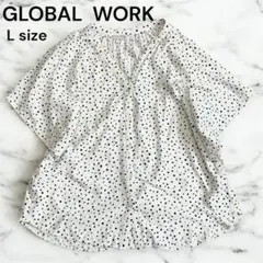GLOBAL WORK さらさらドットプリントブラウス　ドレープブラウス
