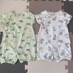 petit main 恐竜と動物プリントロンパース2点セット