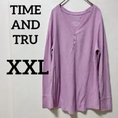 TIME AND TRU【XXL】ピンク系 Vネック長袖Tシャツ 大きいサイズ