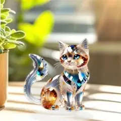 クリスタルプリント　キャット　猫　雑貨　置物　スタンド型　サンキャッチャー