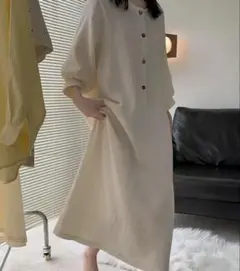 ベージュ ワンピース ネグリジェ　XL 入院着にも