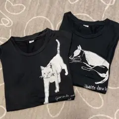 gri nの猫と犬のシルエットTシャツ（ブラック）犬柄は新品猫柄数回着用してます
