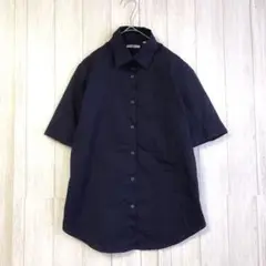 【美品】ユニクロ　シャツ　ブラウス　【M】　半袖　紺　オフィス　通勤