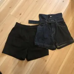 黒とデニムのショートパンツセット　キュロットパンツ　サイズは150位