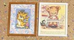 【アメリカン雑貨】猫とクマのイラスト フォトフレームセット