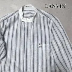 90's LANVIN Band Collar Stripe Shirt XL