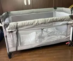 大きめベビーベッド 折りたたみ ベビーサークル お昼寝マット　グレー　軽量