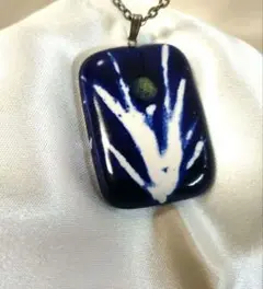 陶器製 月 草 藍色 ペンダントネックレス