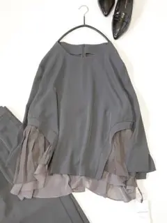 新品ルイルエブティック大きめサイズプリーツペプラムトップス+パンツ セットアップ