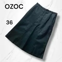 【OZOC】オゾック　ストレッチ膝丈タイトAラインスカート 黒S光沢感ラメ　無地