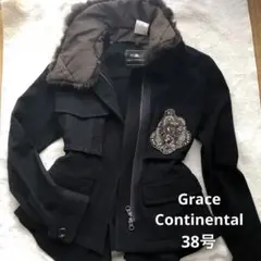 グレースコンチネンタル 38号 ネイビー ミリタリージャンパー ビジューワッペン