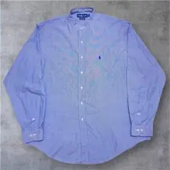 90s ラルフローレンRalph Laurenノーカラー長袖シャツ刺繍ポニー