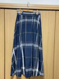 ネイビー グレー チェック フレアロングスカート