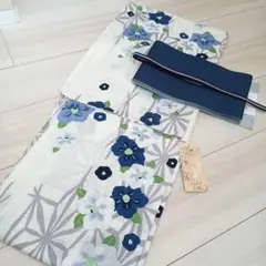 新品☆呉服屋♪大人清楚な桔梗　スレンダー夏着物　浴衣３点セット
