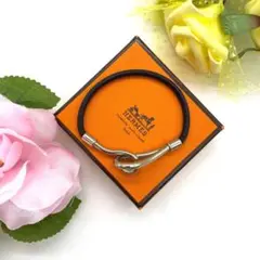 Hermes ブラック シルバー ジャンボブレスレット バングル