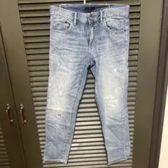 UNIQLO JEANS ストレートデニム ライトブルー ダメージ加工