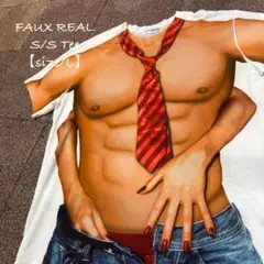 FauxReal★セクシーTシャツ★裸ネクタイ★マッチョ/マッスル/筋肉★白★L