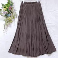 【ハドソンハニー】ブラウン プリーツロングスカート 透け感 ミモレ丈 a1450