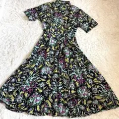 美品【NORMA KAMALI 】フラワープリント 半袖ロングワンピースM黒花柄