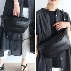 【極美品】nouer ヌエール　レザー　クロスボディバッグ　ブラック ヌエール nouer レザーライクマルチポケットボディバッグ