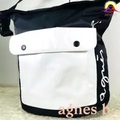 【超美品✨】アニエスベーショルダーバッグツートン白黒大容量スポーツナイロン肩掛け