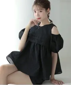 Meraki. メラキ♡オープンショルダージャガードトップス　ブラック