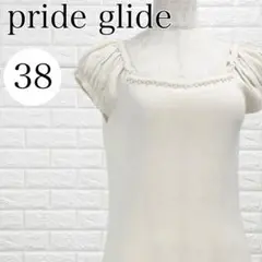 prideglide ニット ホワイト パール付 半袖 パフスリーブ A3696