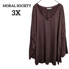 MORAL SOCIETY 【3X】ブラウン 長袖Tシャツ 裾広がり 体型カバー