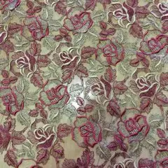 赤と金色の刺繍レース生地