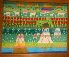カラカラさんの風車と農場の風景 マット 約73cm x 92cm