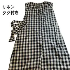 XCHENG リネン チェックノースリーブロングワンピース タグ付き