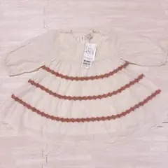 プティマイン　花柄　ティアード　ワンピース　ピンク　新品　刺繍　80