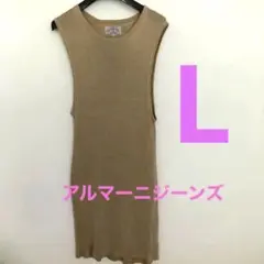 アルマーニジーンズ1981 ノースリーブニット ミニワンピースLマスタードカラー