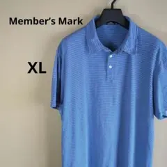 Members Mark 半袖ポロシャツ ボーダー ストレッチ ブルー XL