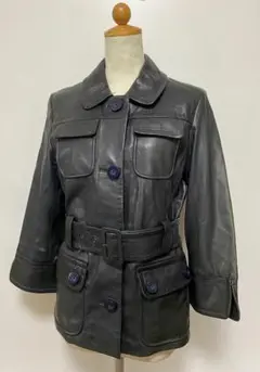 ★バナナリパブリック ベルト付き レザージャケット レザーコート M 黒
