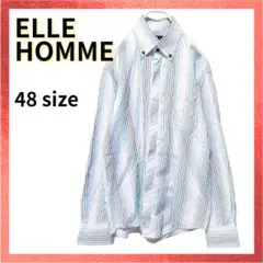 【美品】ELLE HOMME ボタンダウンシャツ ストライプ マルチカラー 長袖