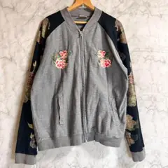 花旅楽団 ジップアップ トレーナー 刺繍 和柄 狛犬 グレー Lサイズ