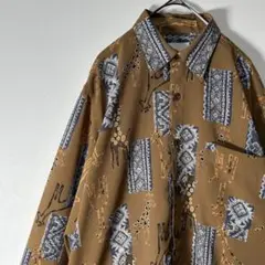 美品⭐ヴィンテージ⭐長袖シャツ⭐一点物⭐キリン⭐アニマル柄⭐レトロ⭐総柄⭐M⭐