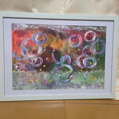 ☆障害者アート☆タイトル・シャボン玉 大きめ アクリル絵の具 ラメ入り