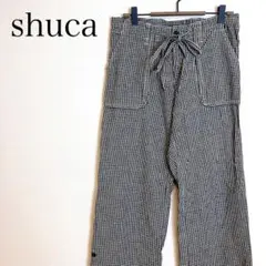 shuca ギンガムチェック カジュアルパンツ M ロールアップ 麻綿 人気